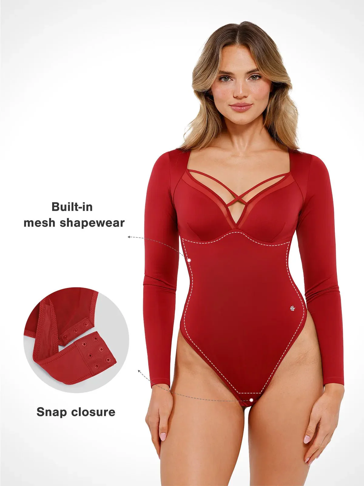 Shapewear Long Sleeve Mesh Inset Tummy Control Bodysuit - Image 19
