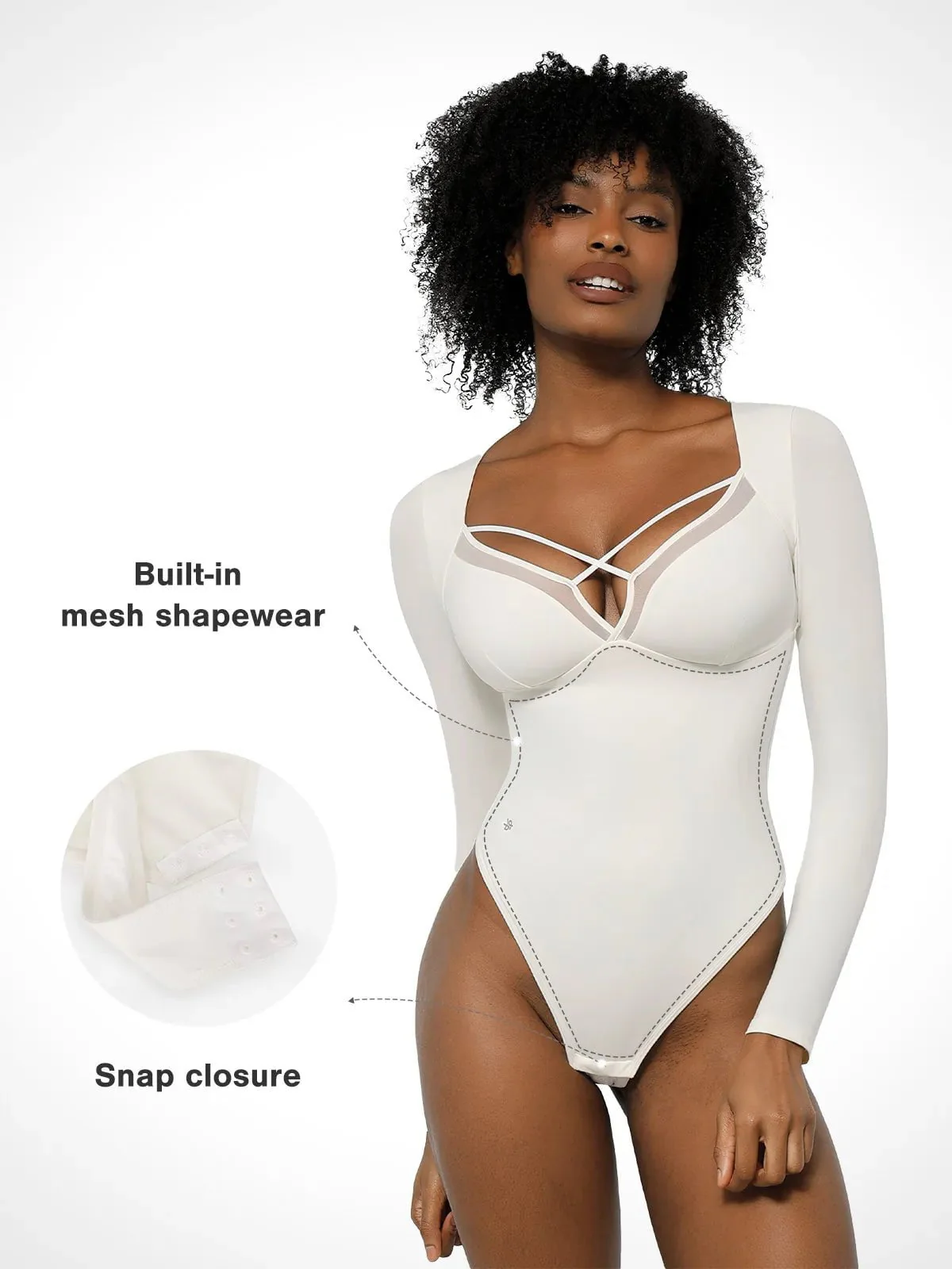 Shapewear Long Sleeve Mesh Inset Tummy Control Bodysuit - Image 7