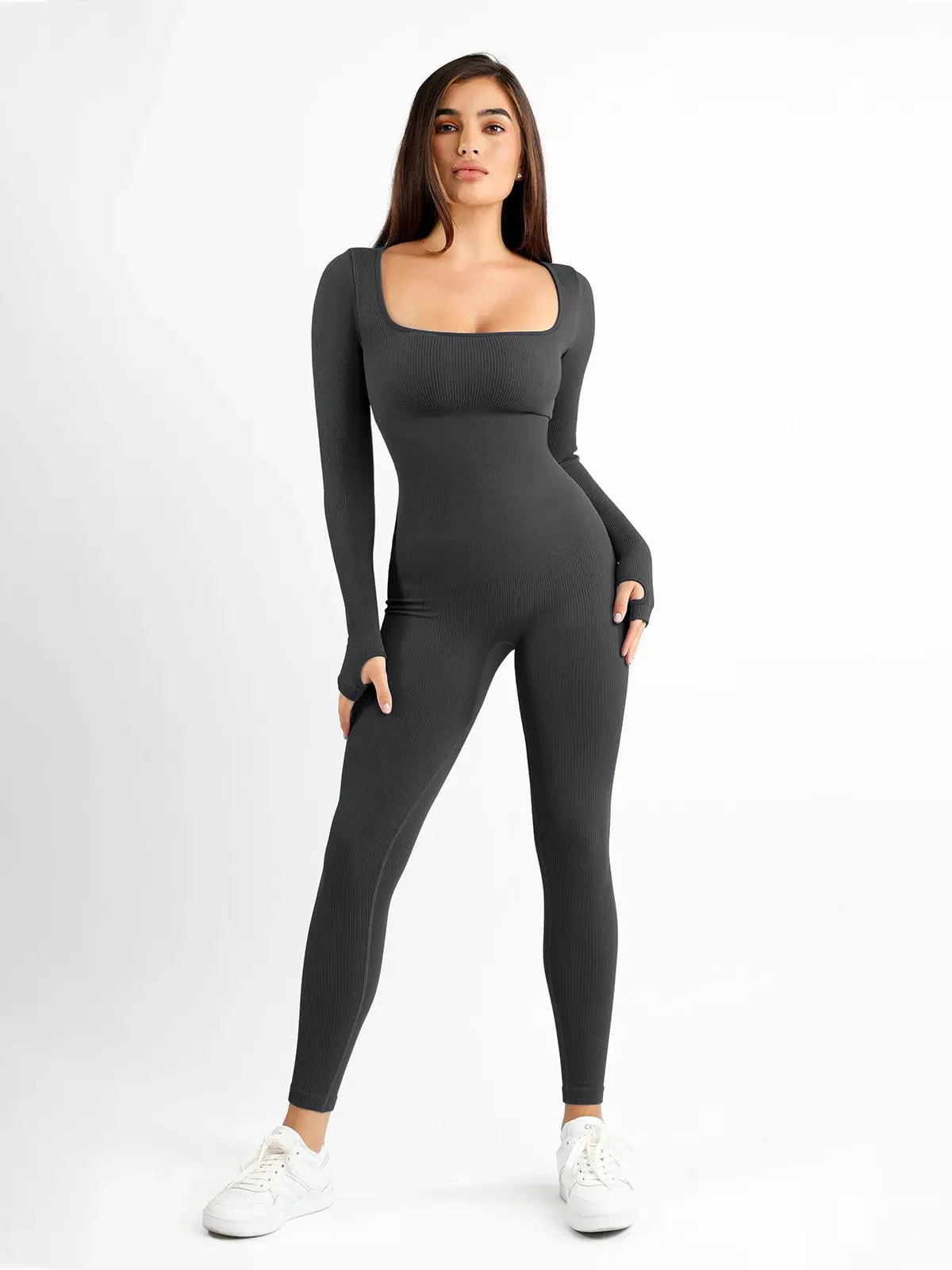 Shapewear Long Sleeve Seamless Thumb Hole Jumpsuit - Image 11