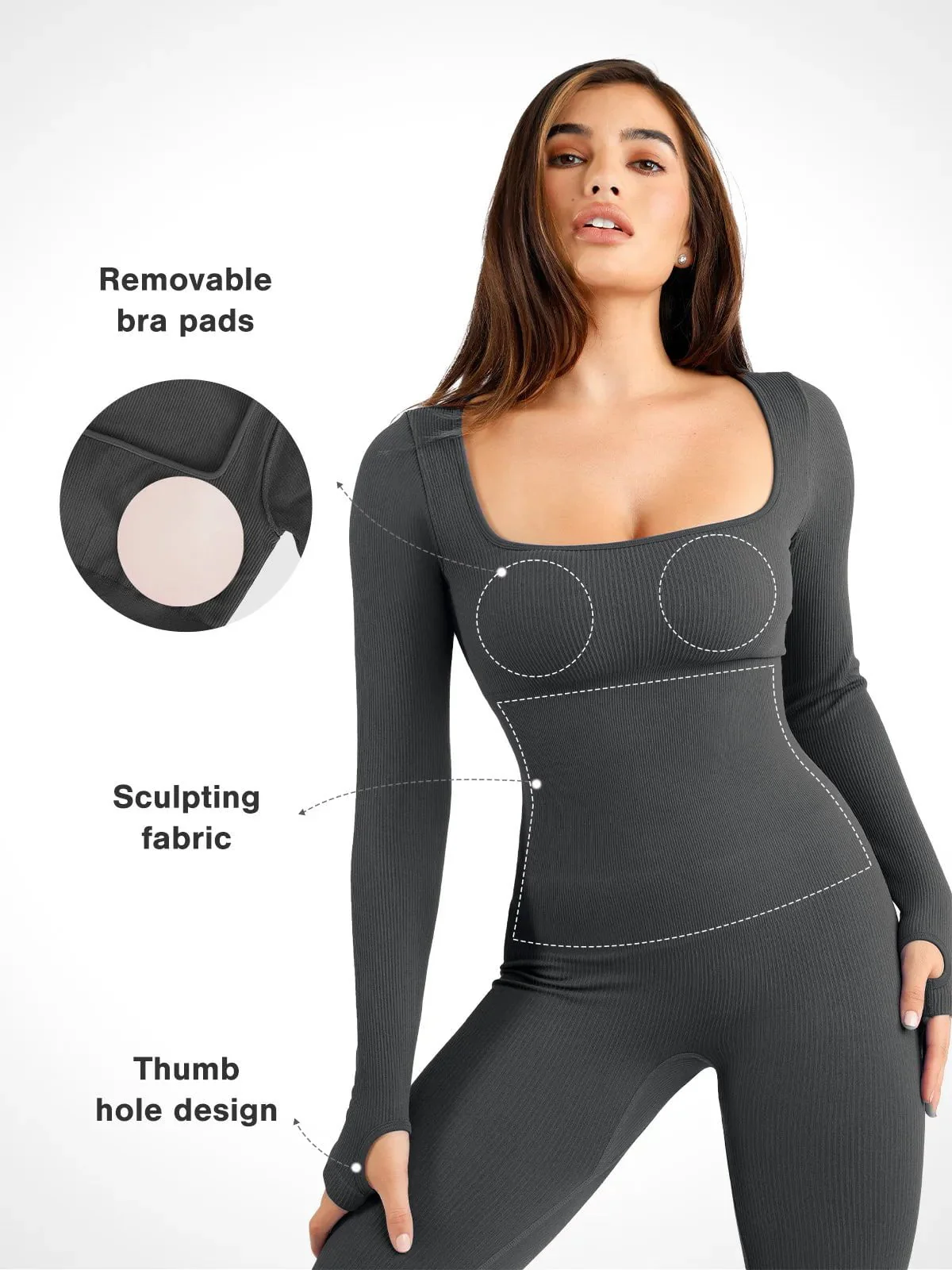 Shapewear Long Sleeve Seamless Thumb Hole Jumpsuit - Image 12