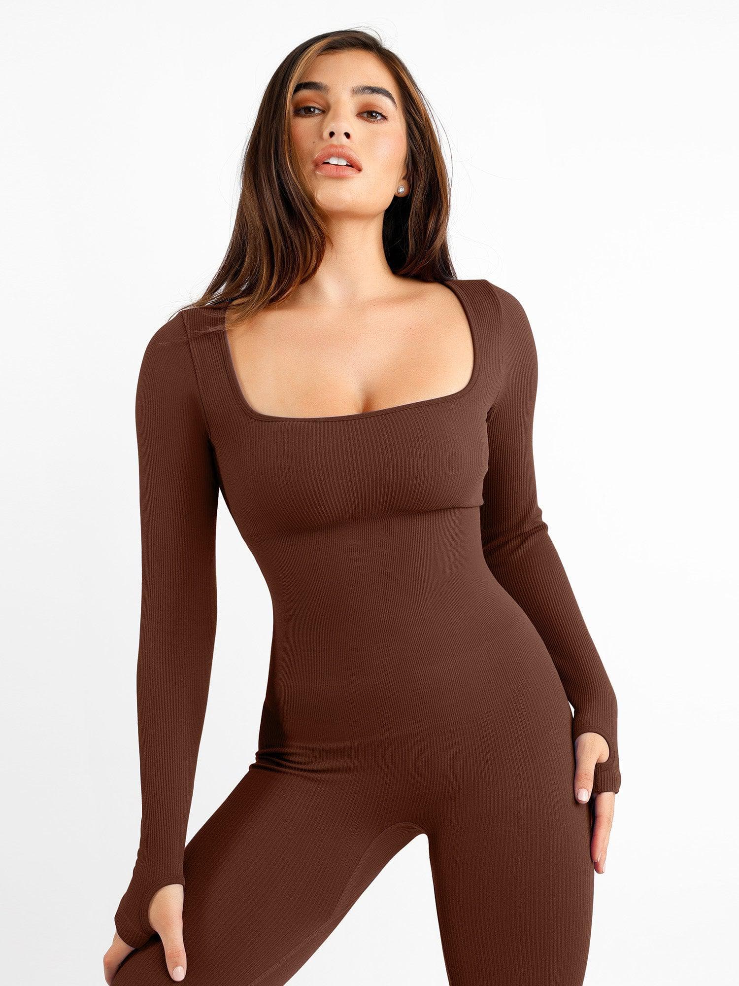 Shapewear Long Sleeve Seamless Thumb Hole Jumpsuit - Image 19