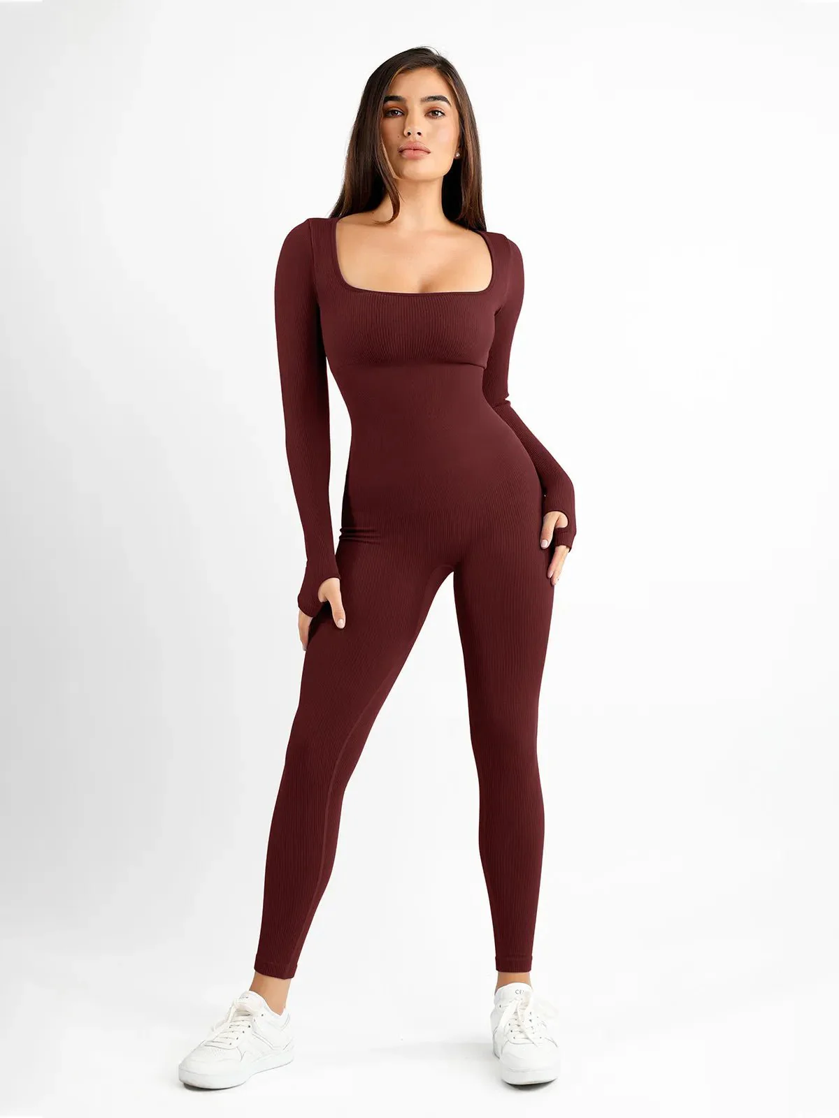 Shapewear Long Sleeve Seamless Thumb Hole Jumpsuit - Image 6