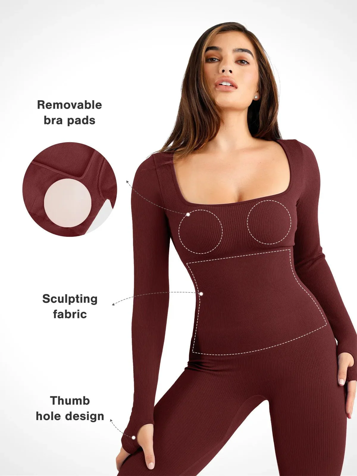 Shapewear Long Sleeve Seamless Thumb Hole Jumpsuit - Image 7