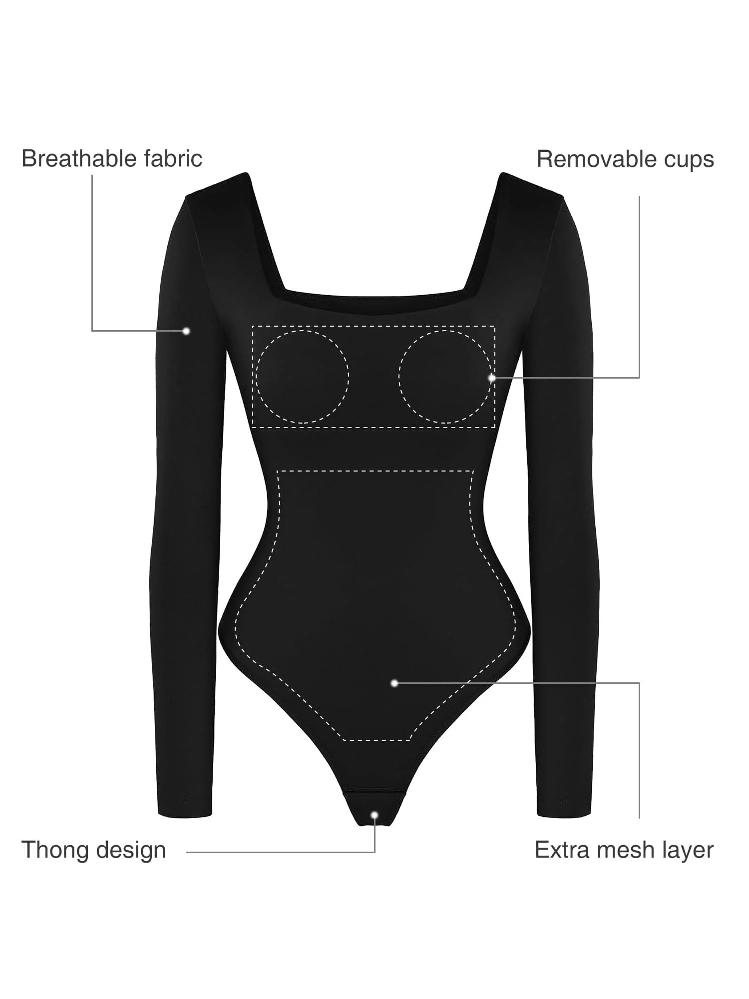 Shapewear Contour Long Sleeve Square Neck Bodysuit - Image 3