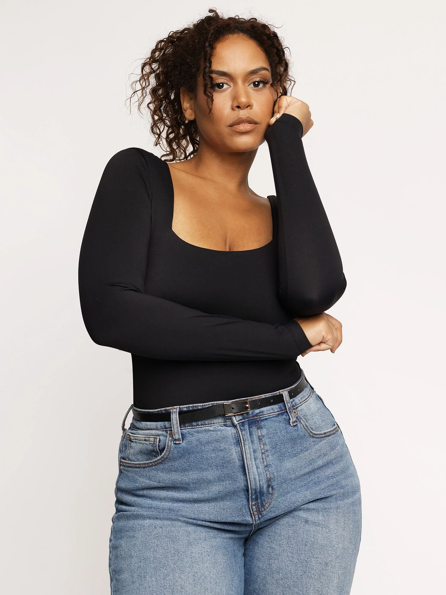 Shapewear Contour Long Sleeve Square Neck Bodysuit - Image 7
