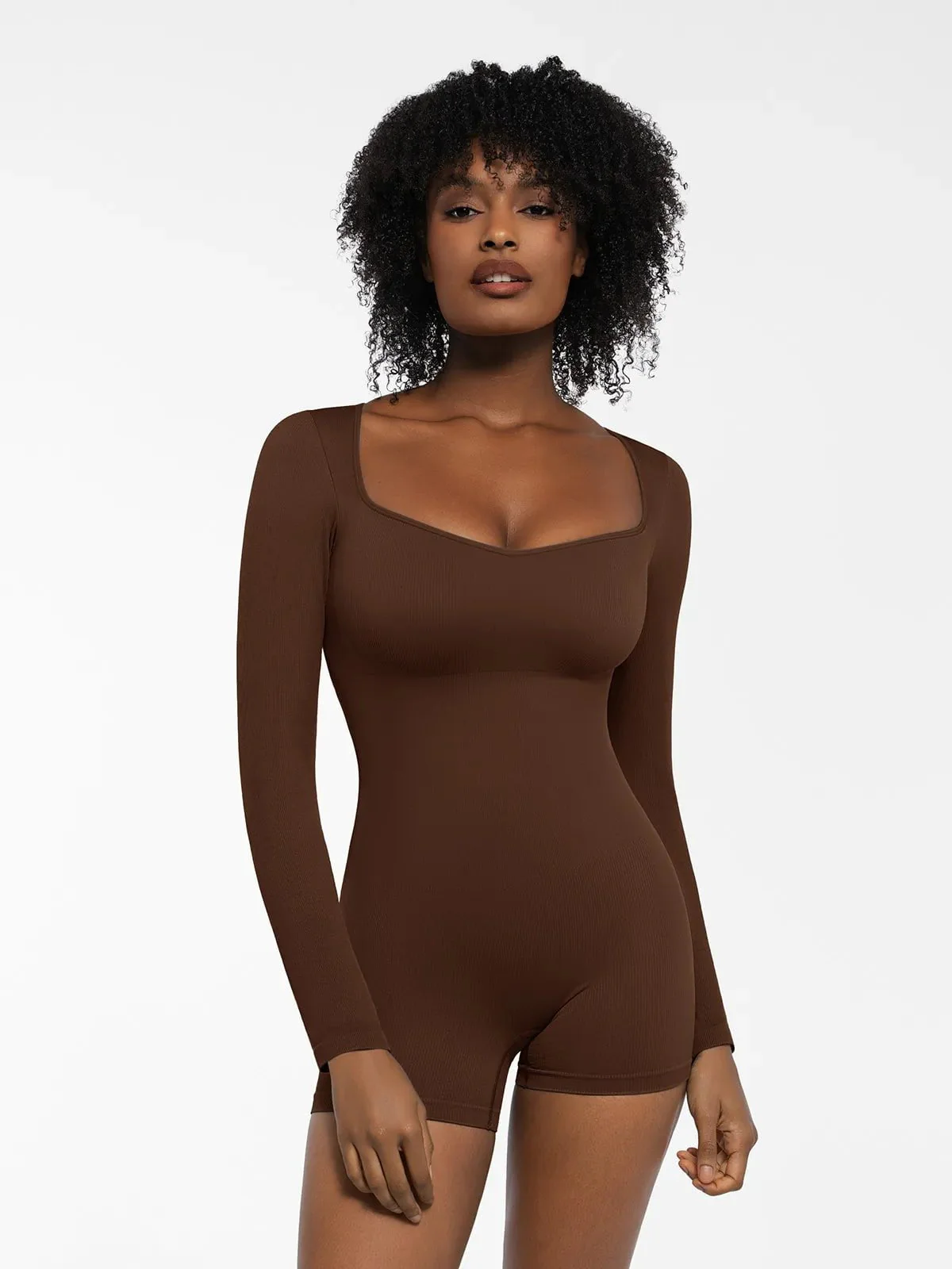 Shapewear Long Sleeve Sweetheart Neck Tummy Control Romper - Image 21