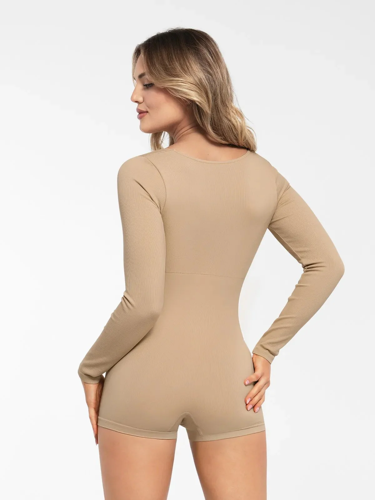Shapewear Long Sleeve Sweetheart Neck Tummy Control Romper - Image 8