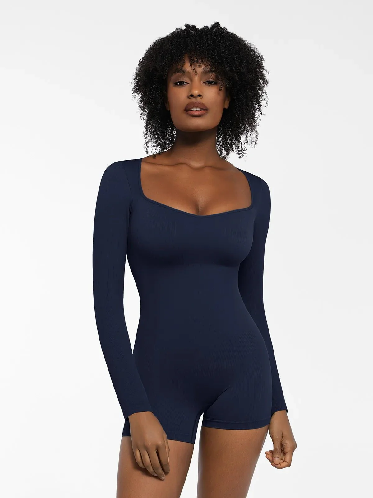 Shapewear Long Sleeve Sweetheart Neck Tummy Control Romper - Image 9