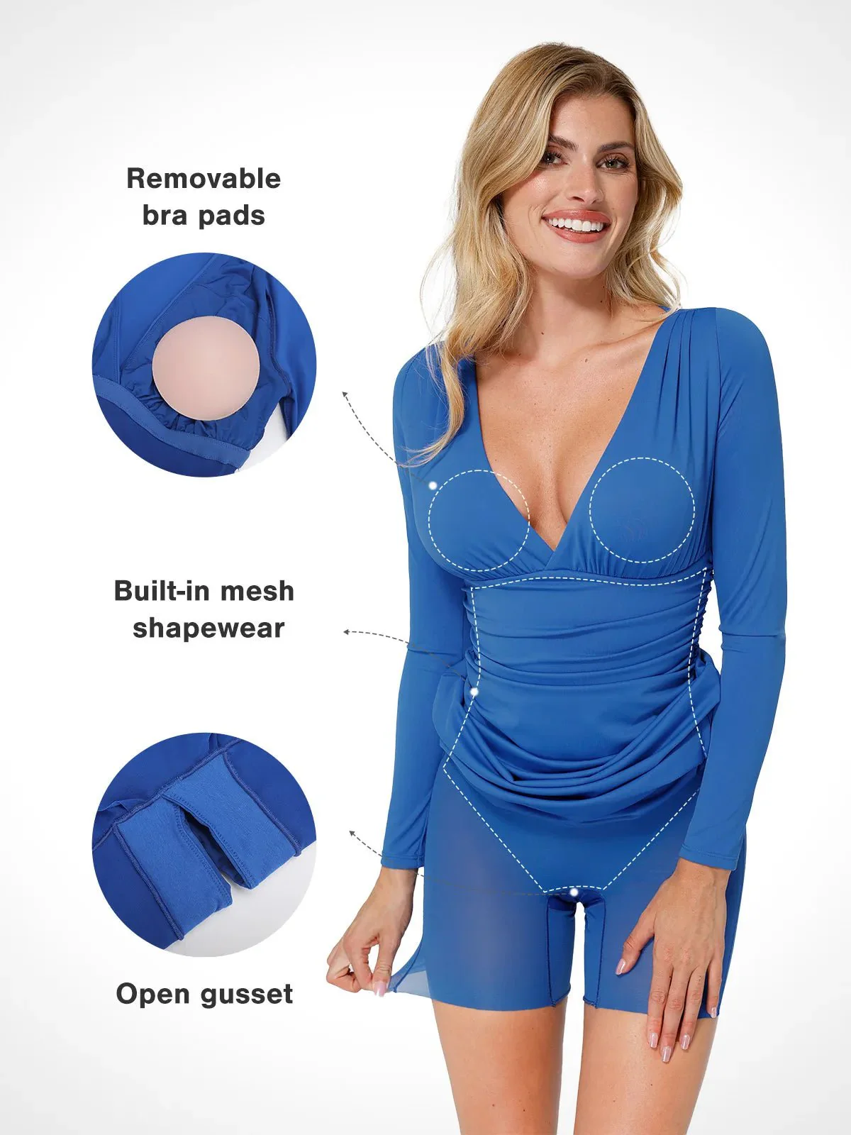 Shapewear Long Sleeve V-Neck Ruched Bodycon Midi Dress - Image 22