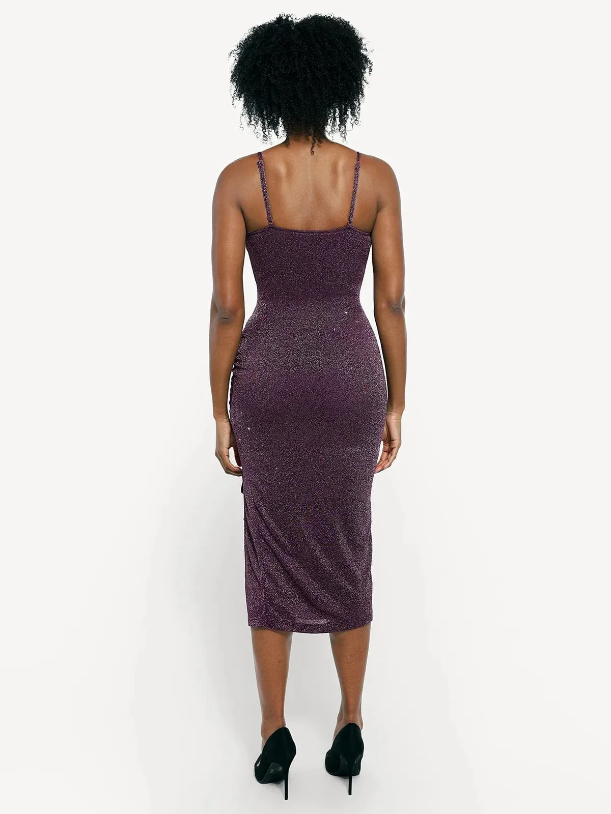 Shapewear Metallic Knit Bodycon Sculpting Midi Slip Dress - Image 11