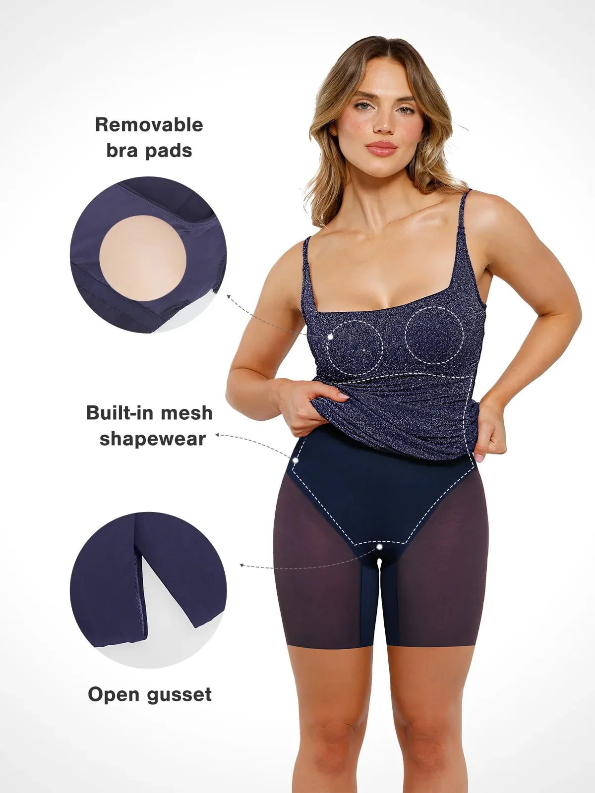 Shapewear Metallic Knit Bodycon Sculpting Midi Slip Dress - Image 26
