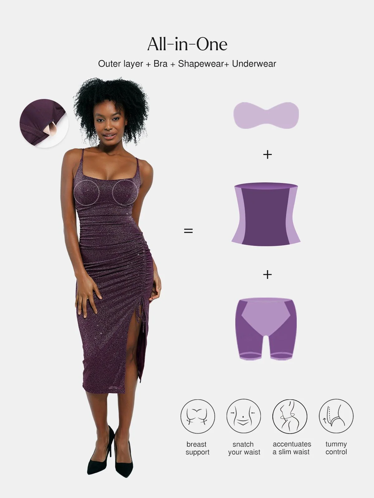 Shapewear Metallic Knit Bodycon Sculpting Midi Slip Dress - Image 9