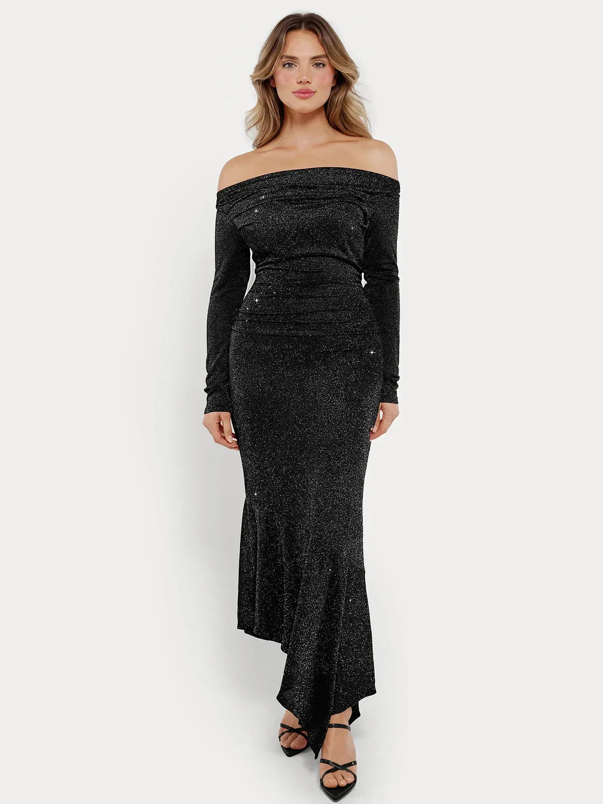 Shapewear Metallic Knit Long Sleeve Slim Mermaid Maxi Dress - Image 10