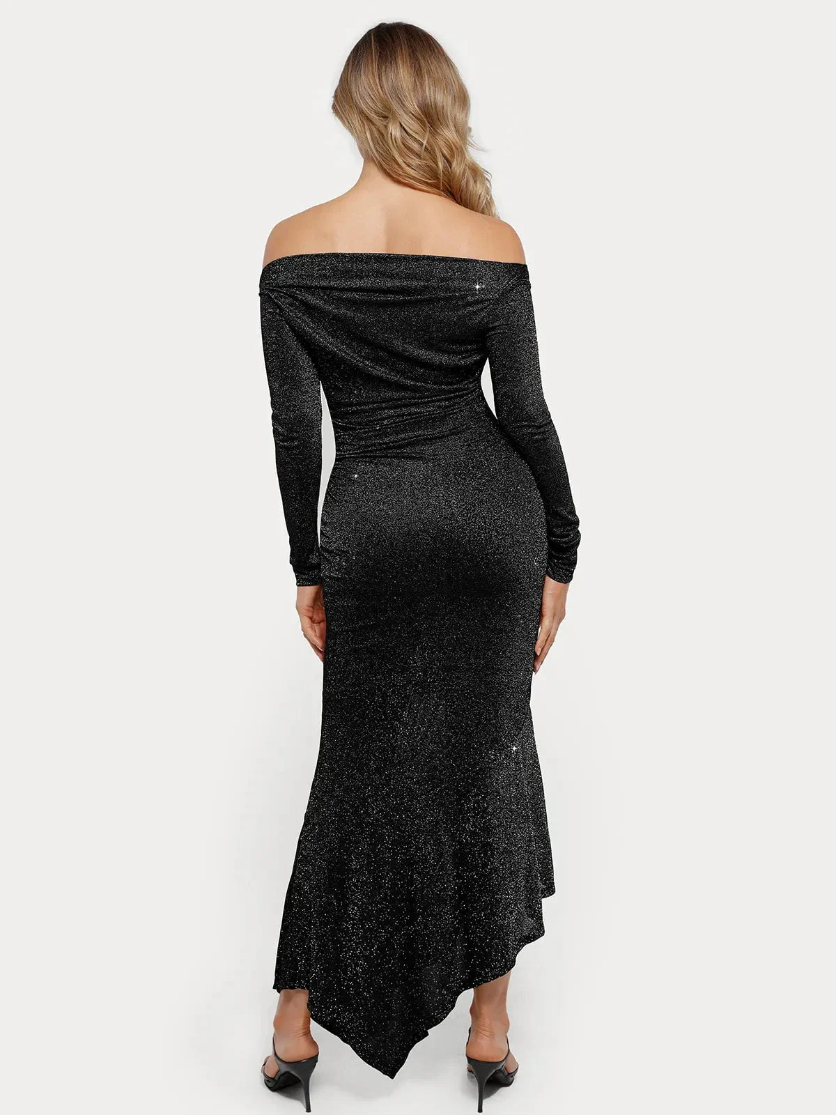 Shapewear Metallic Knit Long Sleeve Slim Mermaid Maxi Dress - Image 13