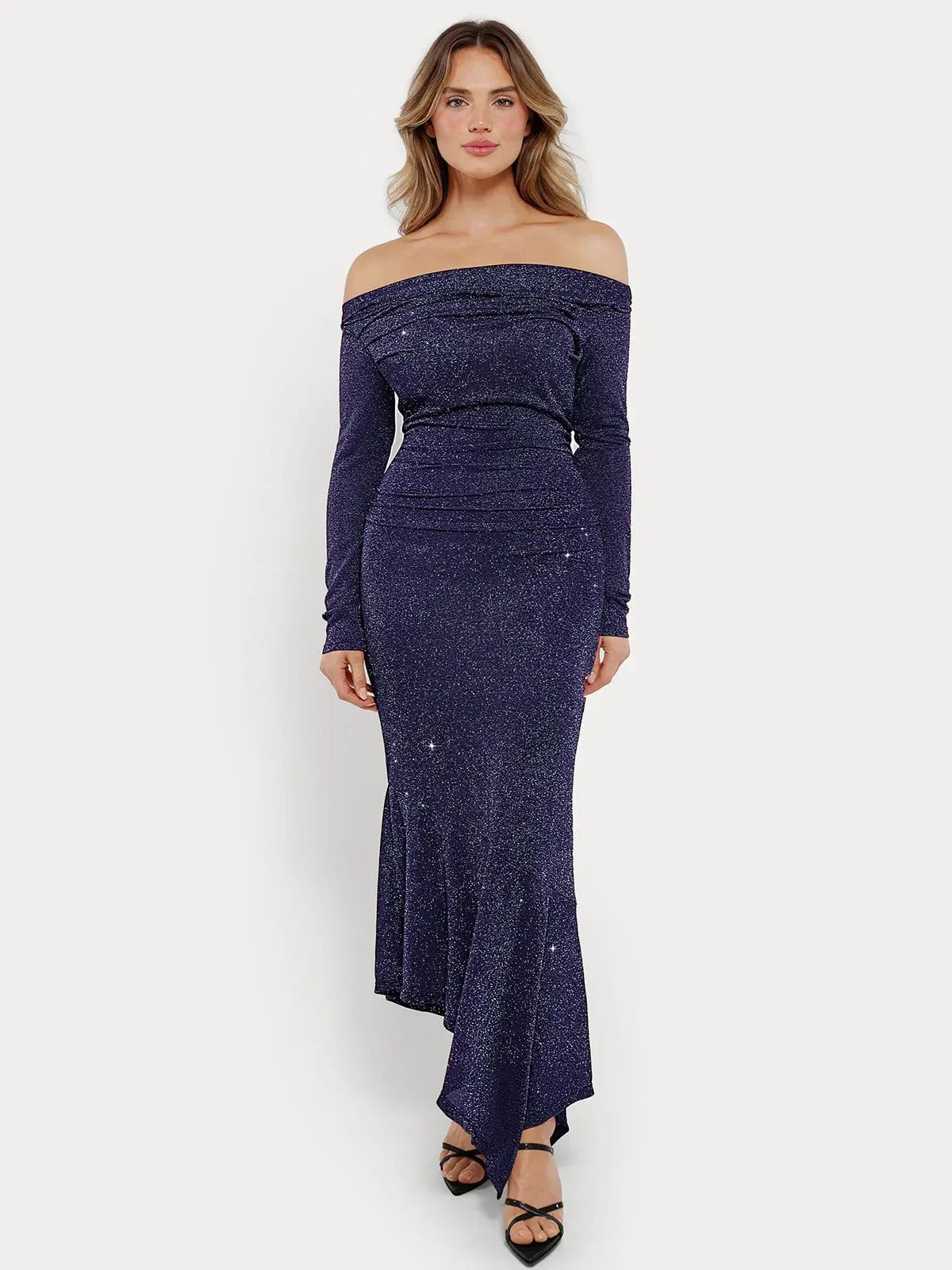 Shapewear Metallic Knit Long Sleeve Slim Mermaid Maxi Dress - Image 16