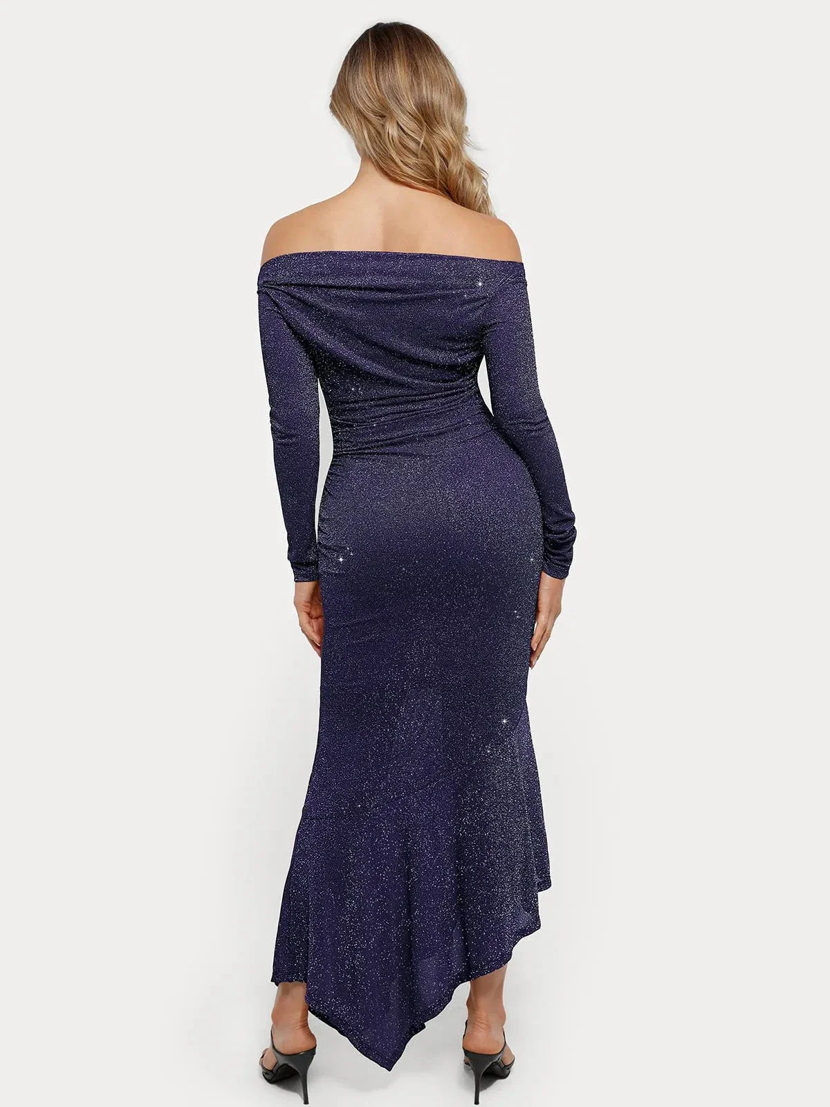 Shapewear Metallic Knit Long Sleeve Slim Mermaid Maxi Dress - Image 19