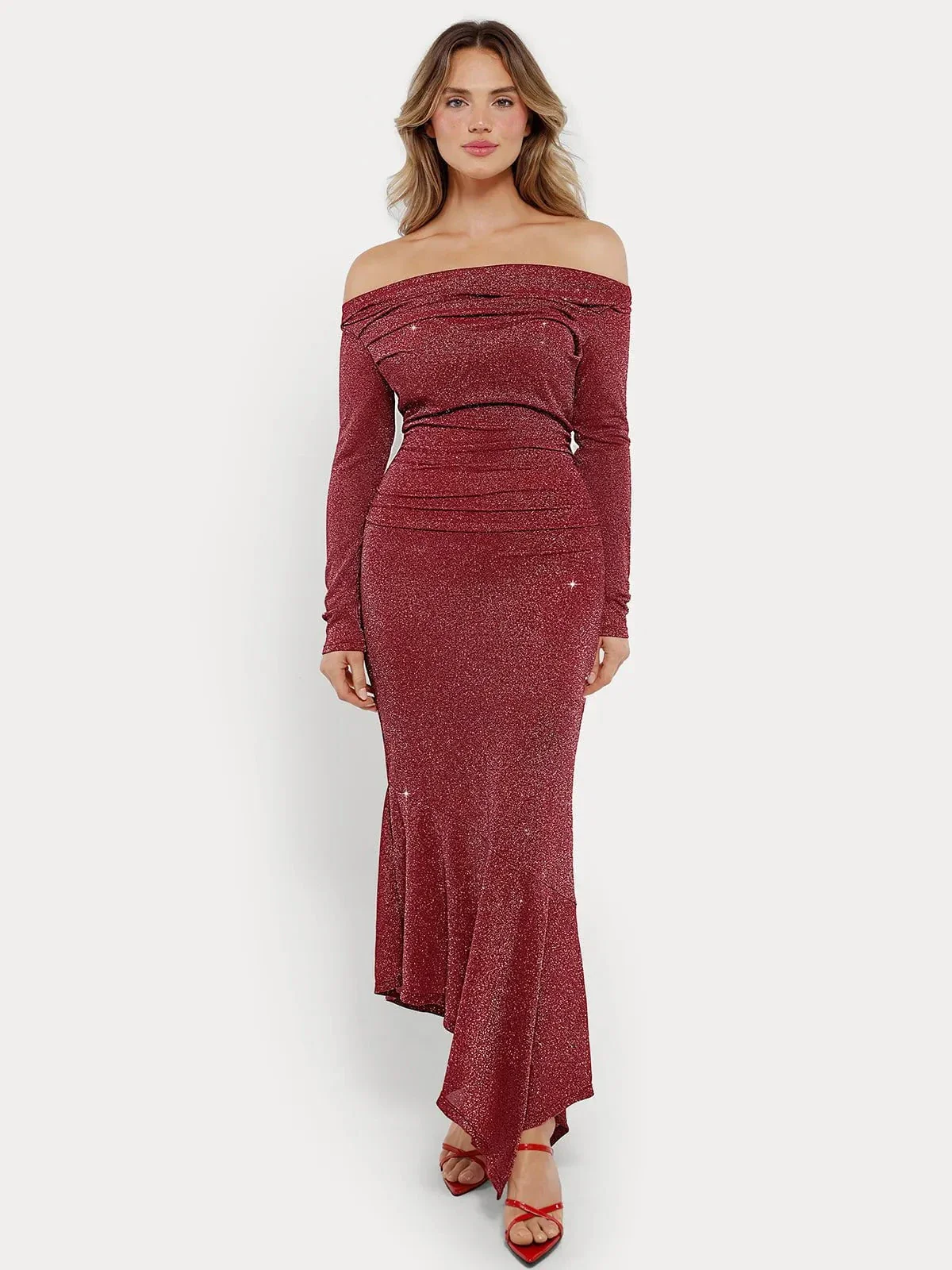 Shapewear Metallic Knit Long Sleeve Slim Mermaid Maxi Dress - Image 22