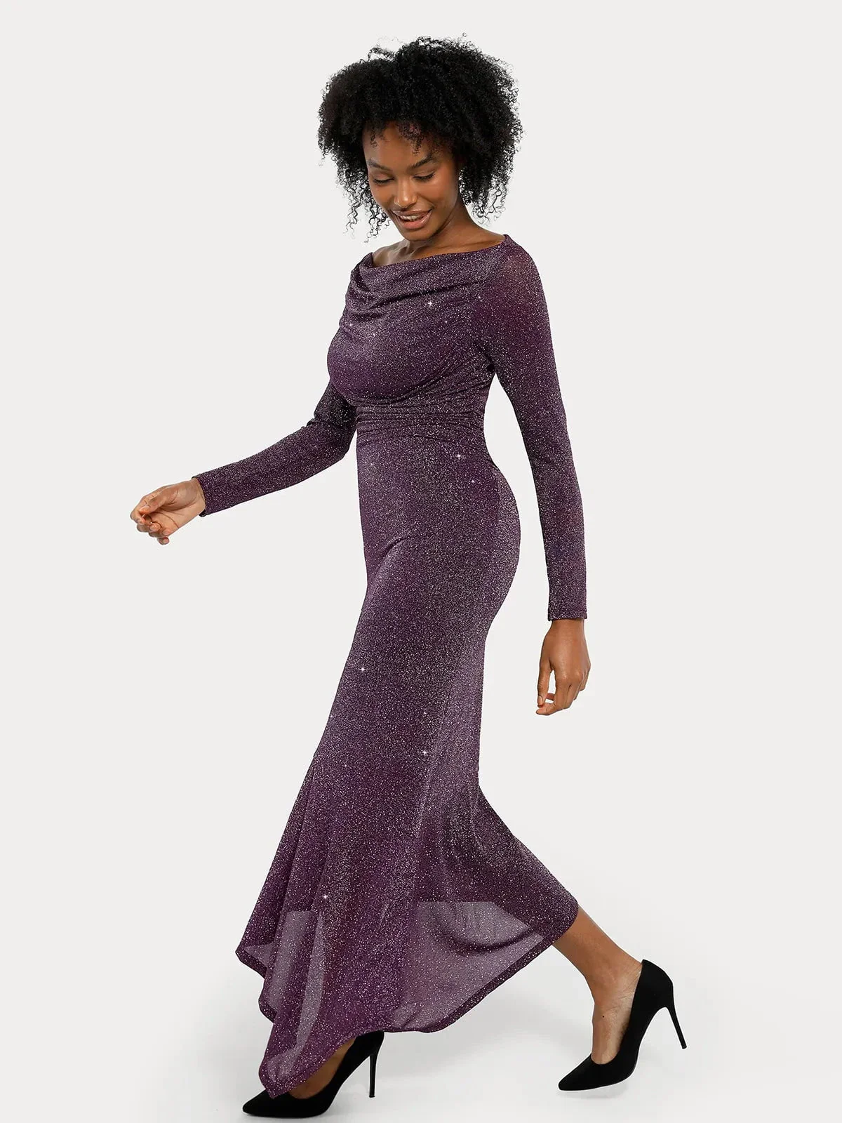 Shapewear Metallic Knit Long Sleeve Slim Mermaid Maxi Dress - Image 4