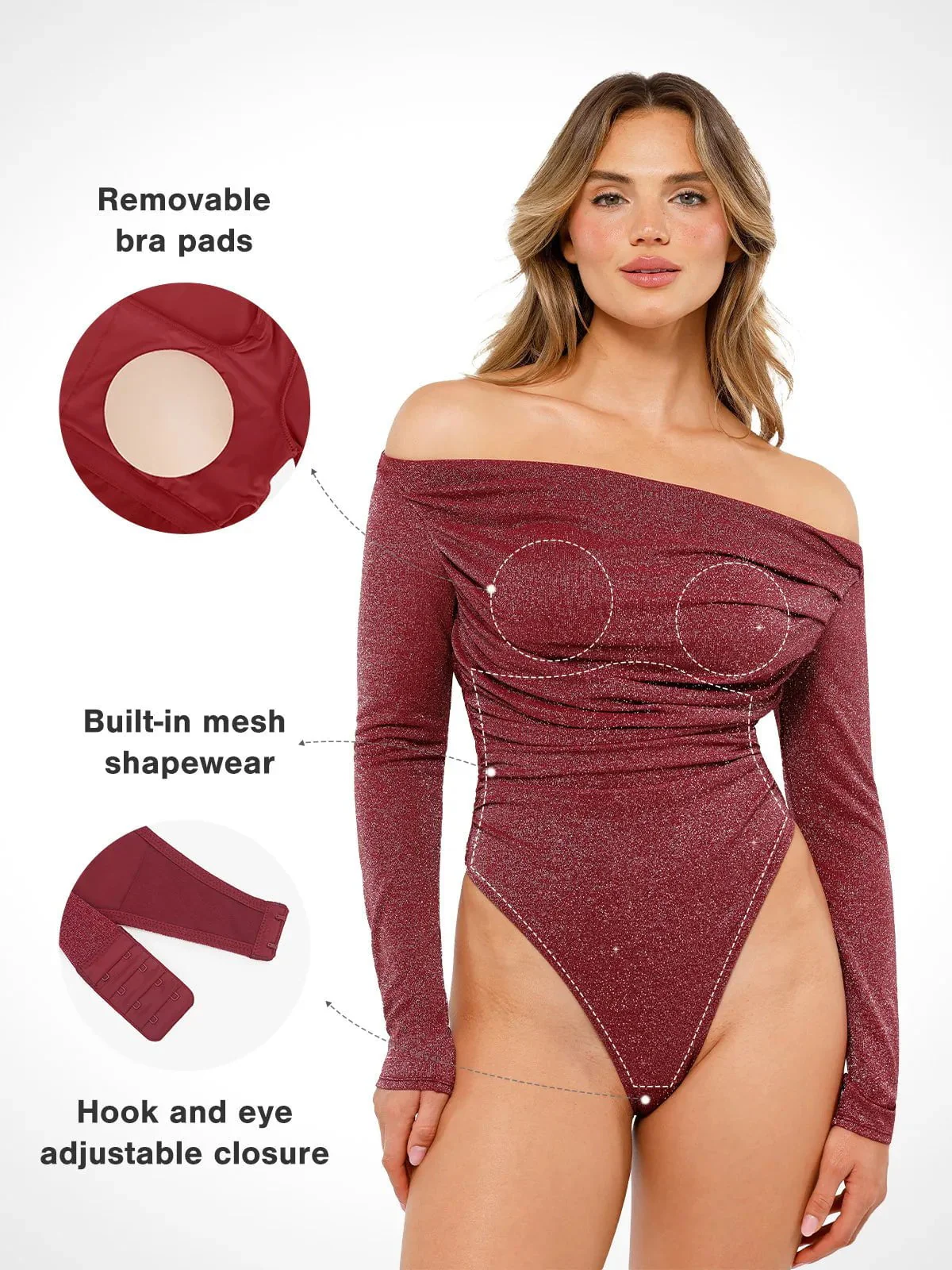 Shapewear Metallic Knit Long Sleeve Slimming Bodysuit - Image 10
