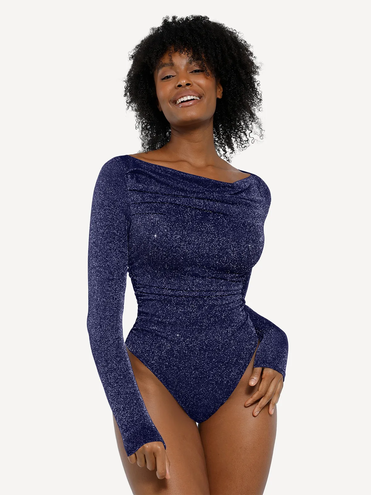 Shapewear Metallic Knit Long Sleeve Slimming Bodysuit - Image 18