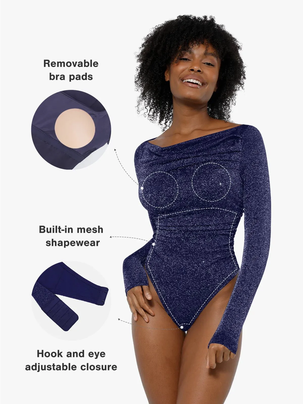 Shapewear Metallic Knit Long Sleeve Slimming Bodysuit - Image 19