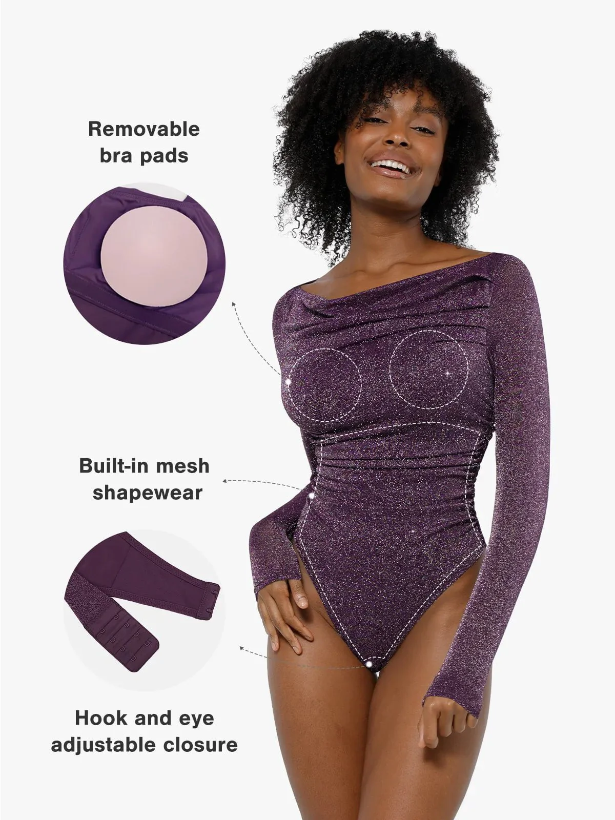 Shapewear Metallic Knit Long Sleeve Slimming Bodysuit - Image 28
