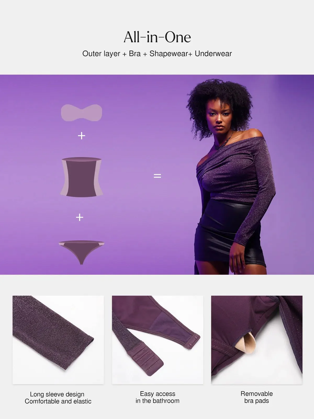 Shapewear Metallic Knit Long Sleeve Slimming Bodysuit - Image 30