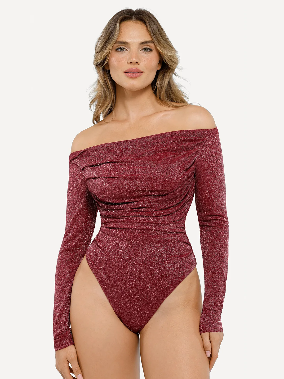 Shapewear Metallic Knit Long Sleeve Slimming Bodysuit - Image 9