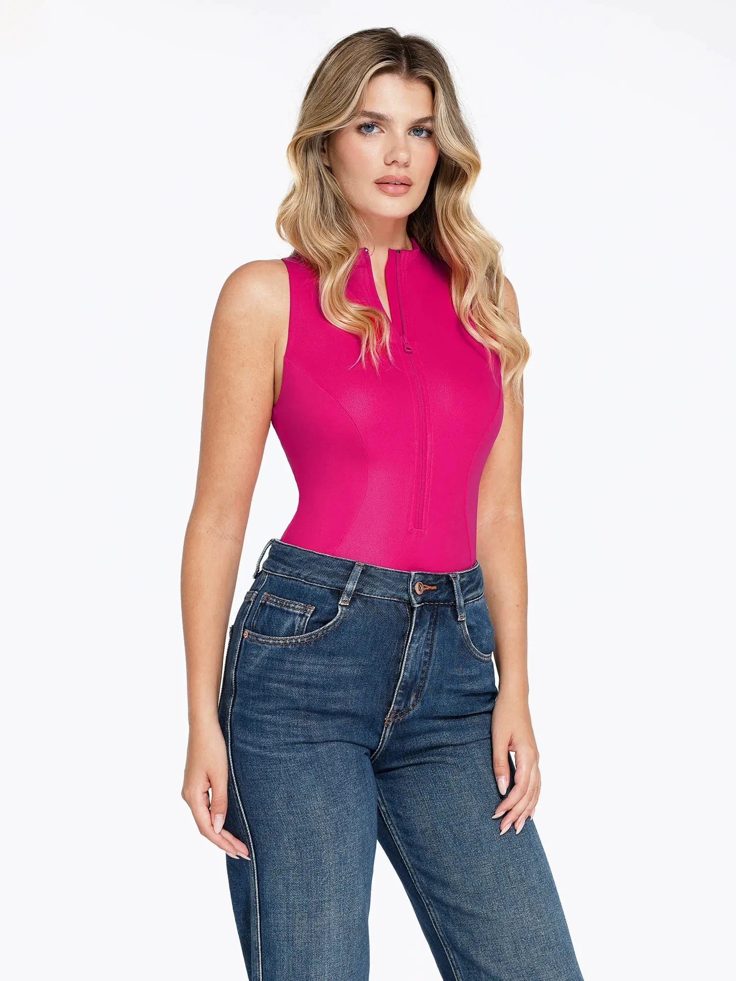 Shapewear Mock Neck Leather Sculpting Bodysuit Skirt Set - Image 16