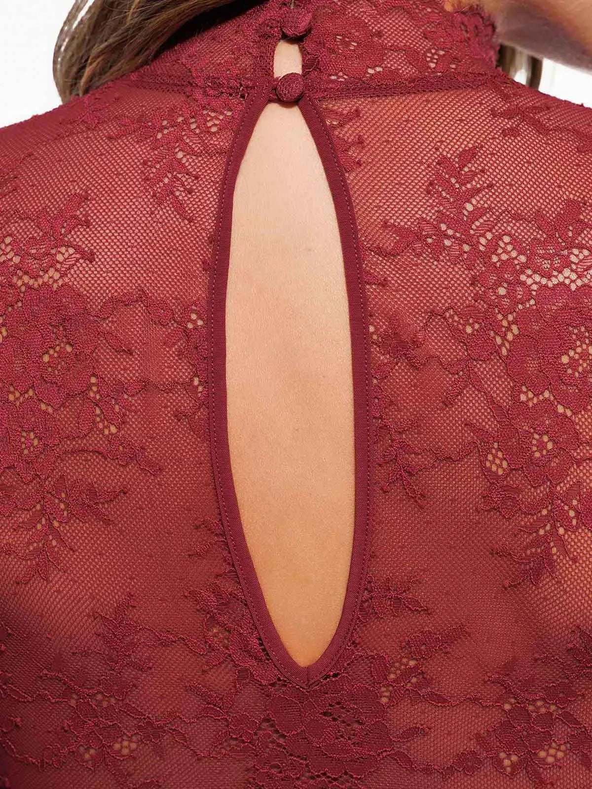 Shapewear Mock Neck Long Sleeve Floral Lace Bodysuit - Image 16