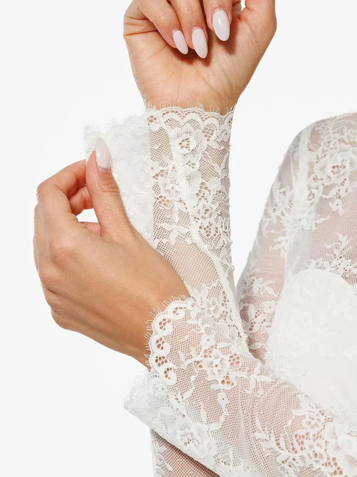 Shapewear Mock Neck Long Sleeve Floral Lace Bodysuit - Image 25