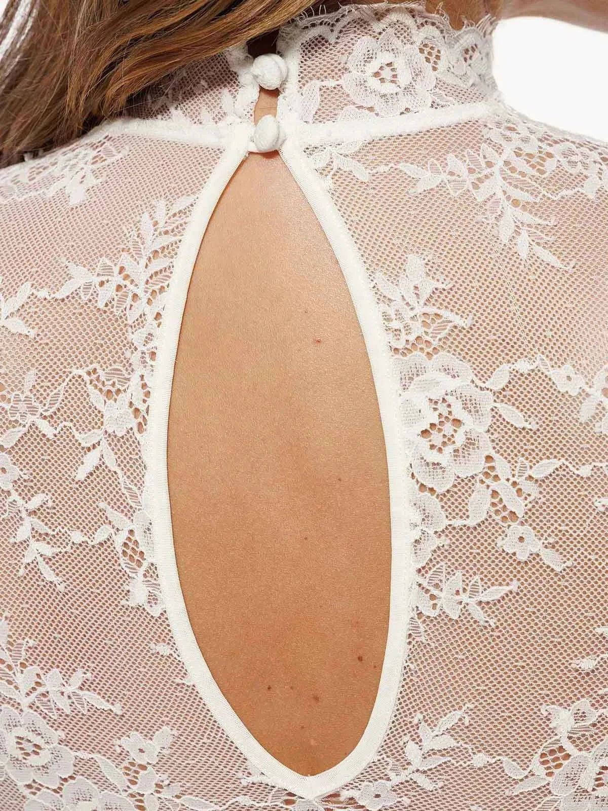 Shapewear Mock Neck Long Sleeve Floral Lace Bodysuit - Image 26