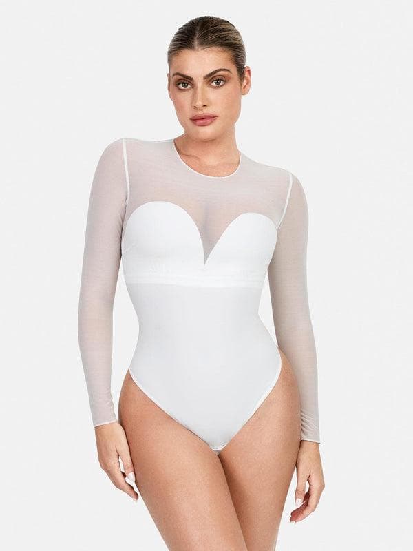 Shapewear Mock Neck Long Sleeve Floral Lace Bodysuit - Image 27
