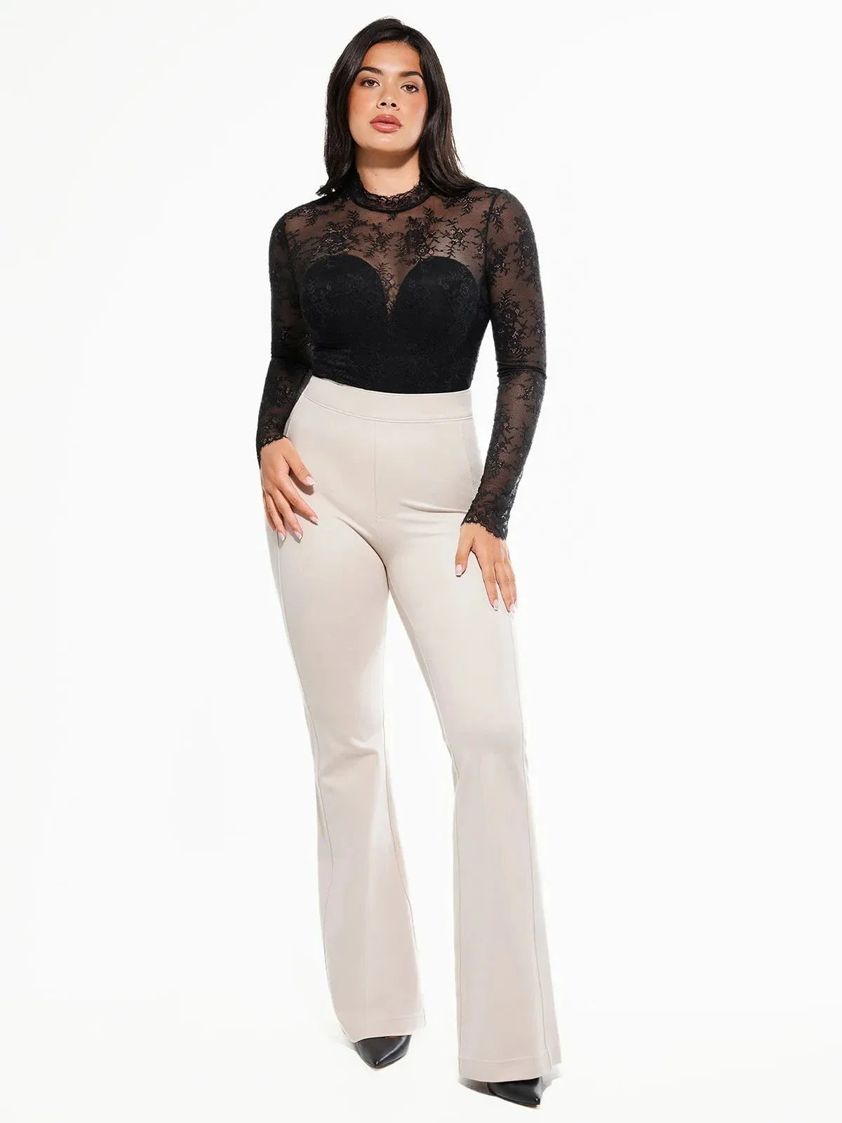 Shapewear Mock Neck Long Sleeve Floral Lace Bodysuit - Image 8