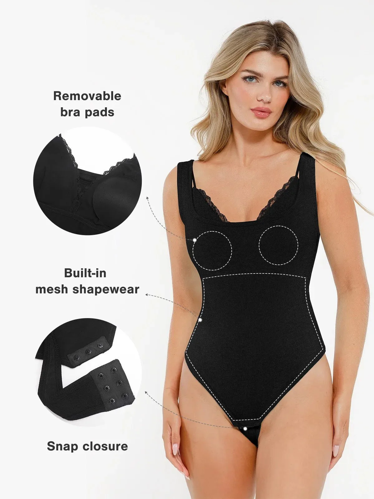 Shapewear Modal Tummy Control Inner Lace Cami Bodysuit - Image 17