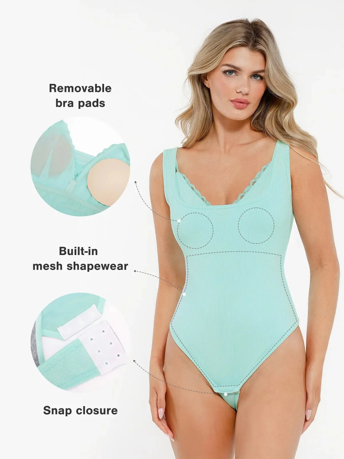 Shapewear Modal Tummy Control Inner Lace Cami Bodysuit - Image 2