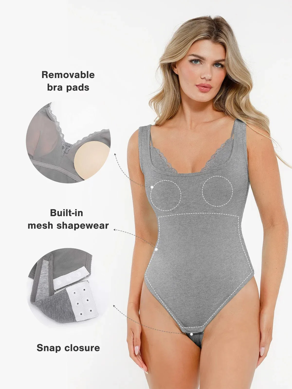 Shapewear Modal Tummy Control Inner Lace Cami Bodysuit - Image 22