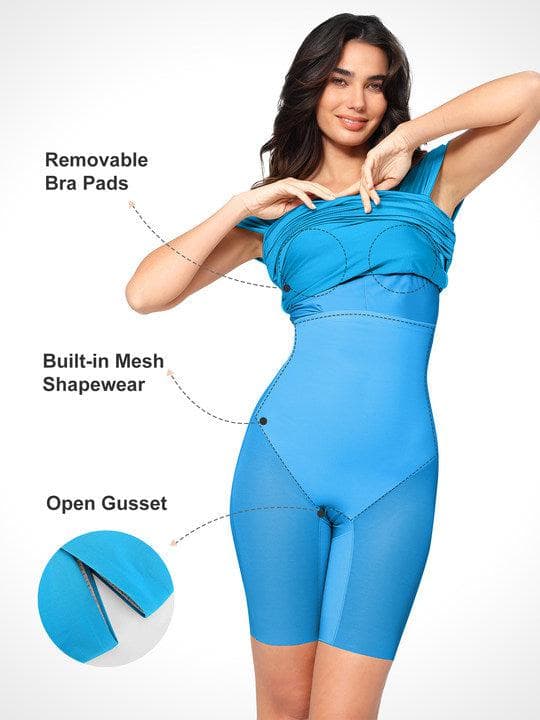 Shapewear Off-Shoulder Ruched Shine Sculpting Midi Dress - Image 2