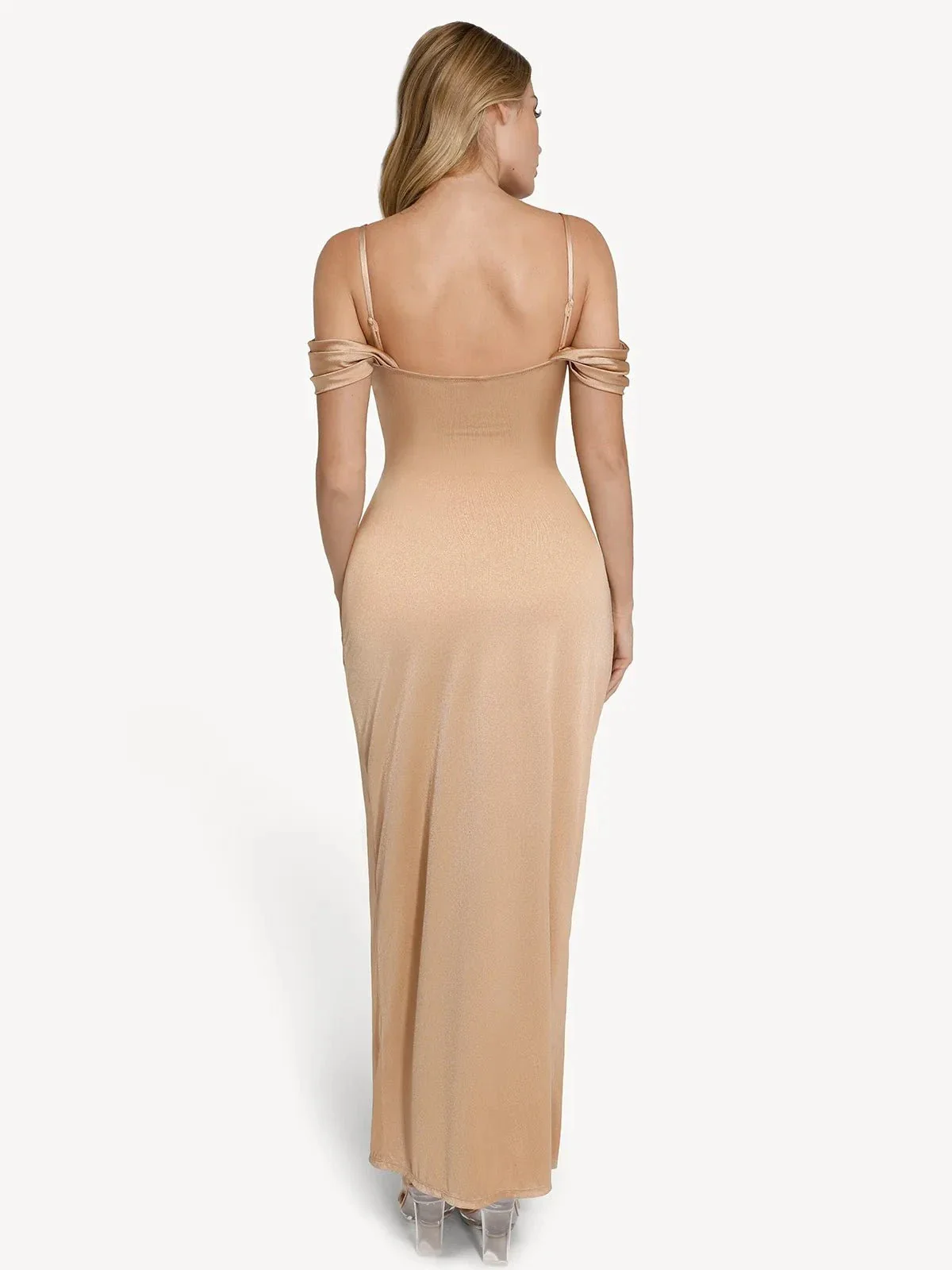 Shapewear Off Shoulder Shine Ruched Sculpting Maxi Dress - Image 15