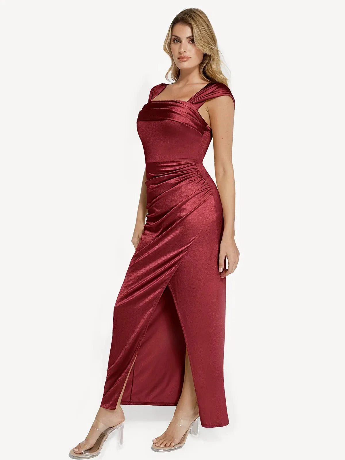 Shapewear Off Shoulder Shine Ruched Sculpting Maxi Dress - Image 30