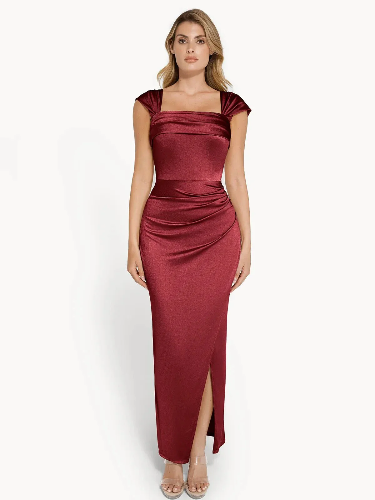 Shapewear Off Shoulder Shine Ruched Sculpting Maxi Dress - Image 31