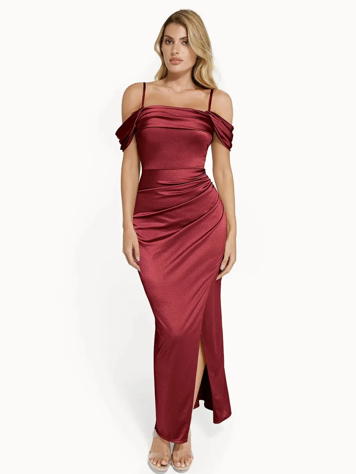 Shapewear Off Shoulder Shine Ruched Sculpting Maxi Dress - Image 32