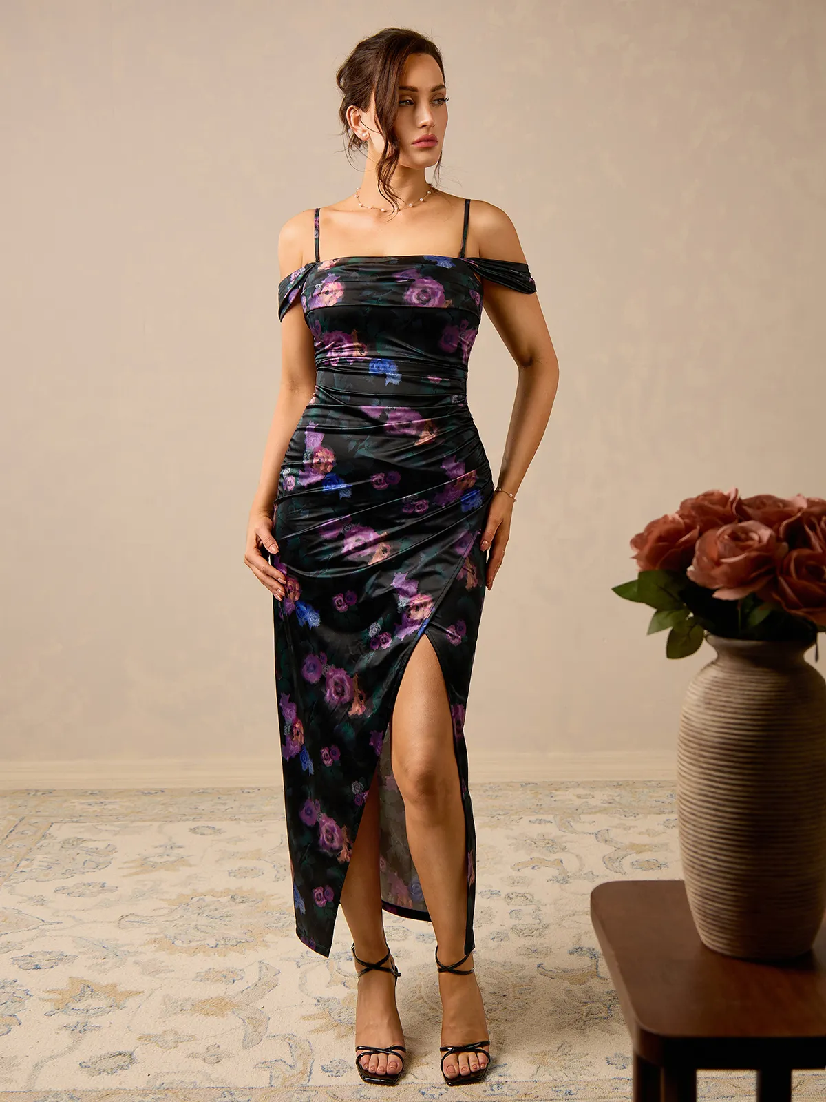 Shapewear Off Shoulder Shine Ruched Sculpting Maxi Dress - Image 38