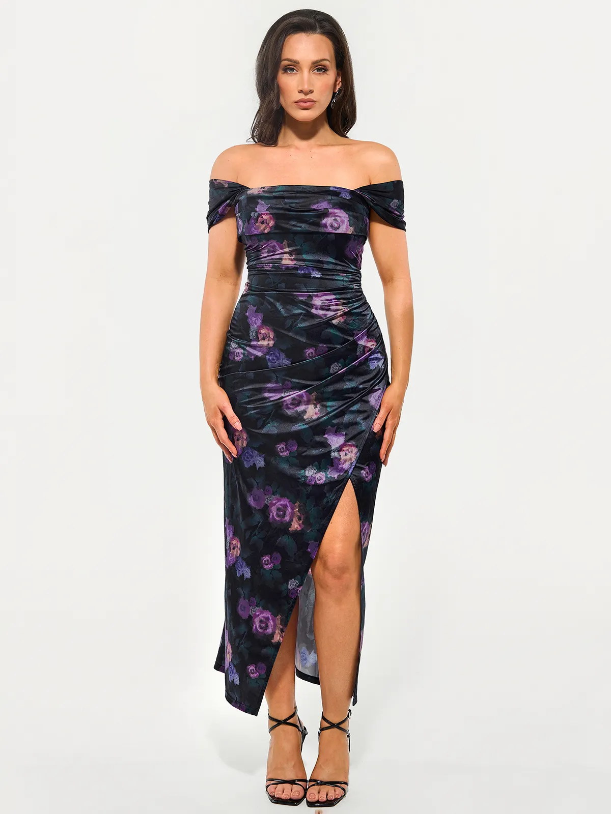 Shapewear Off Shoulder Shine Ruched Sculpting Maxi Dress - Image 41