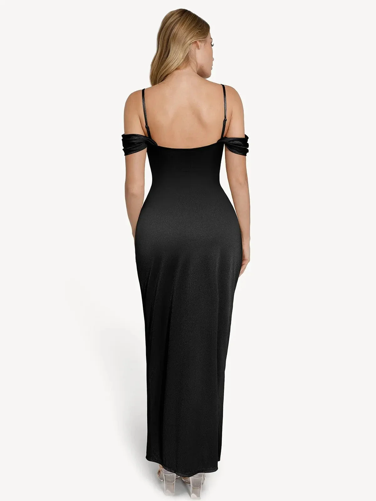 Shapewear Off Shoulder Shine Ruched Sculpting Maxi Dress - Image 45