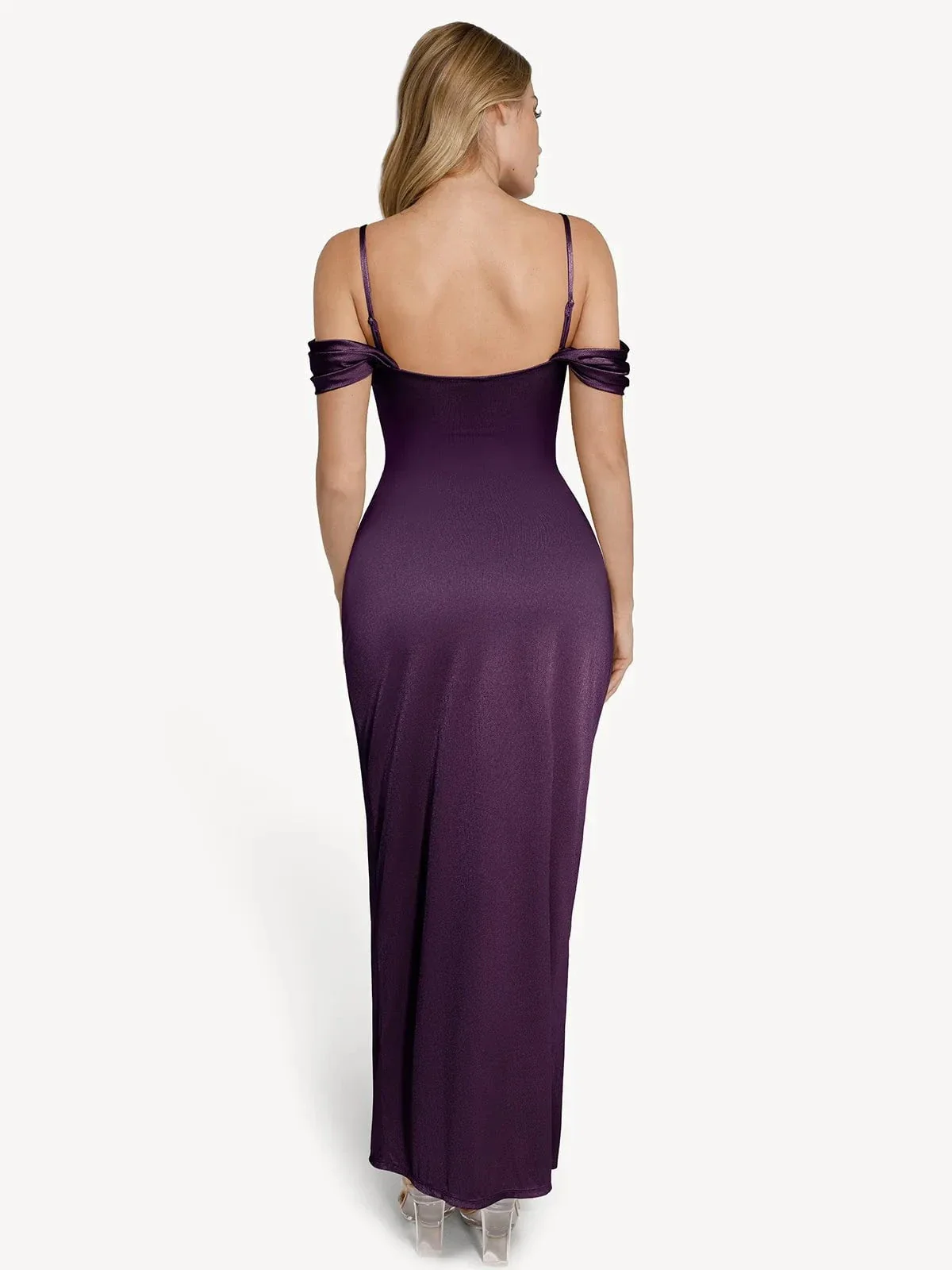 Shapewear Off Shoulder Shine Ruched Sculpting Maxi Dress - Image 5