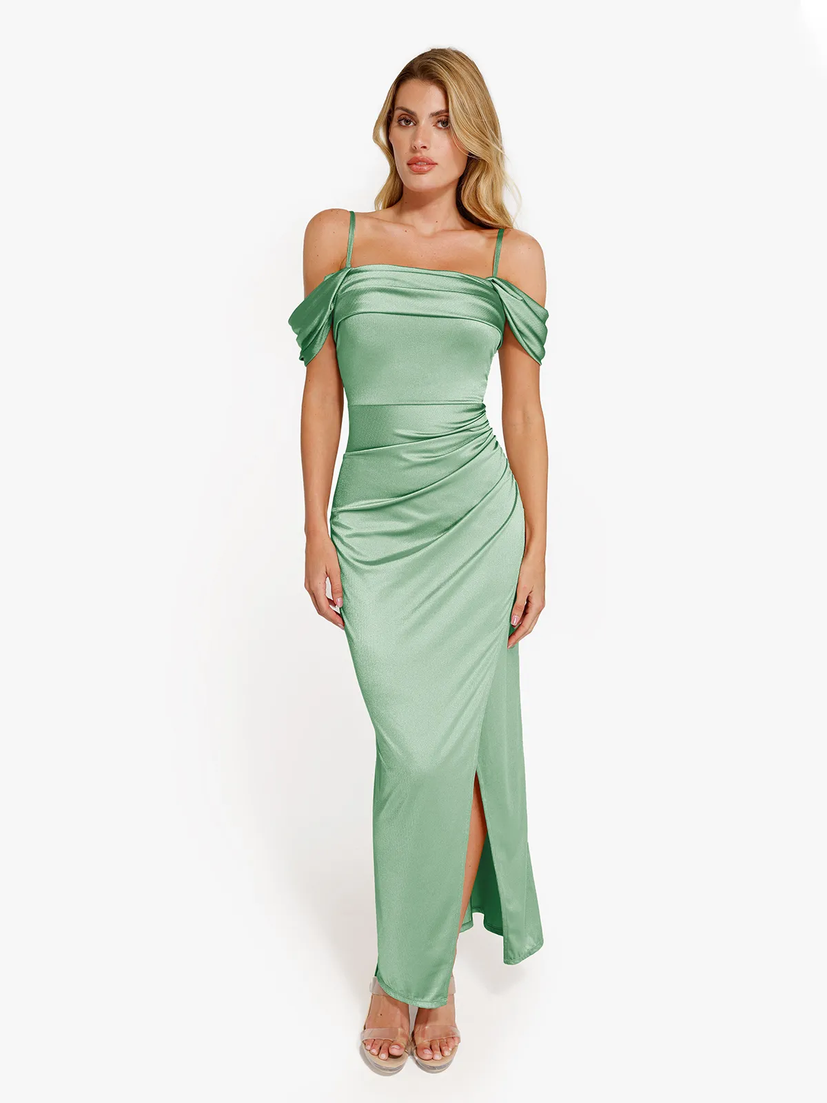 Shapewear Off Shoulder Shine Ruched Sculpting Maxi Dress - Image 60