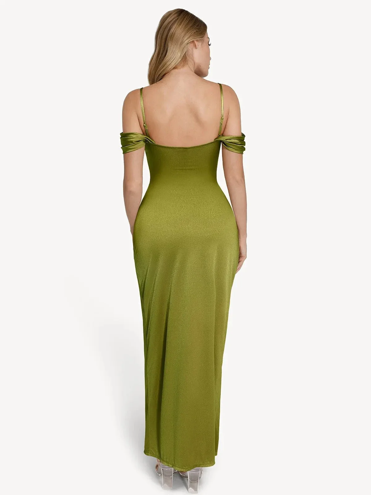 Shapewear Off Shoulder Shine Ruched Sculpting Maxi Dress - Image 66