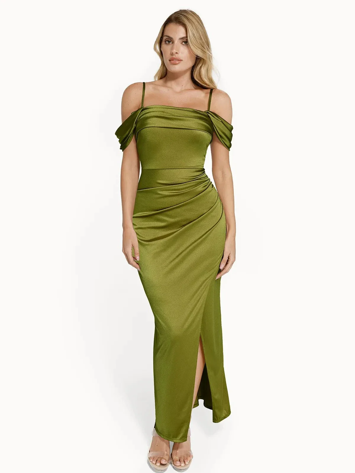 Shapewear Off Shoulder Shine Ruched Sculpting Maxi Dress - Image 68