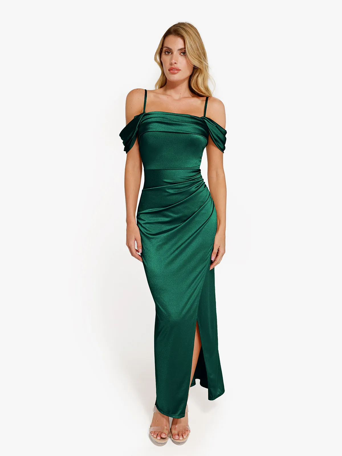 Shapewear Off Shoulder Shine Ruched Sculpting Maxi Dress - Image 74